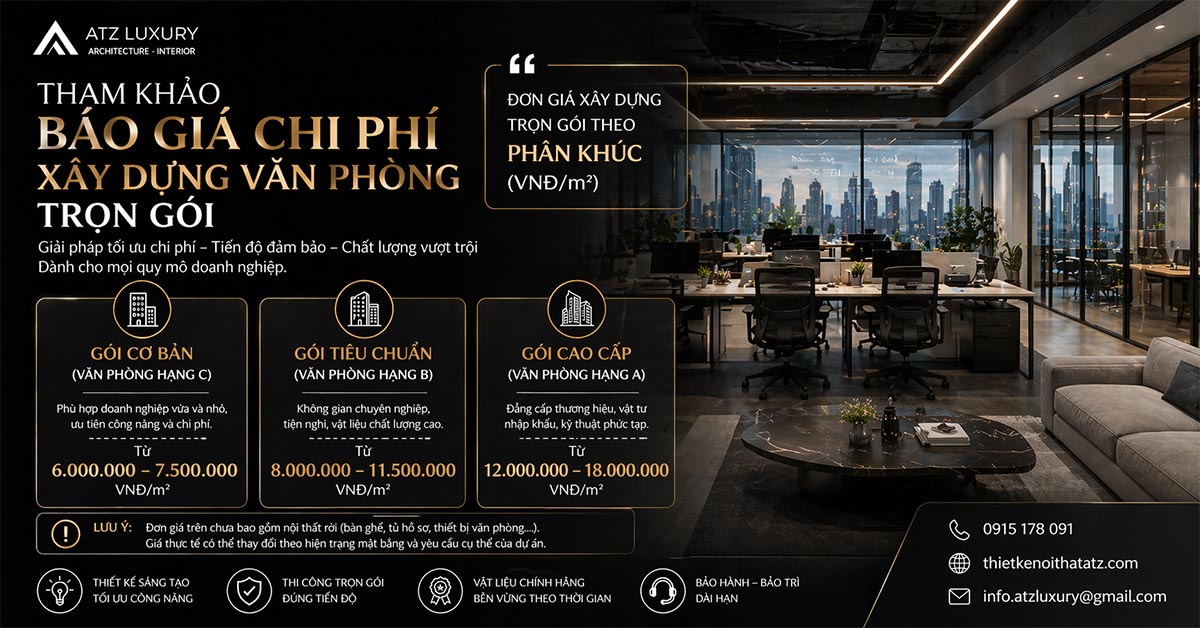 Báo giá chi phí xây dựng văn phòng trọn gói cập nhật 2026缩略图