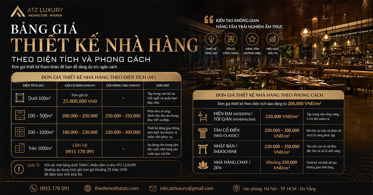 Báo giá thiết kế thi công nhà hàng trọn gói cập nhật 2026缩略图
